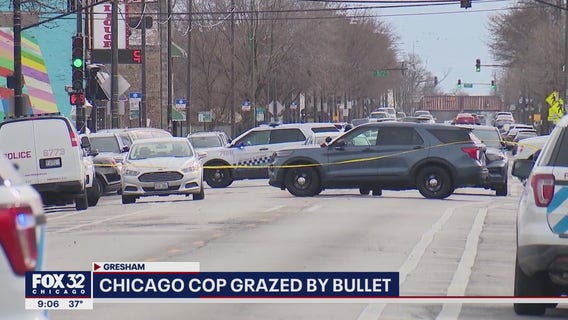 Chicago police officer suffers minor graze wound in shooting near police station