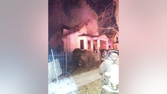 Firefighter OK after partially falling through floor of burning West Englewood home