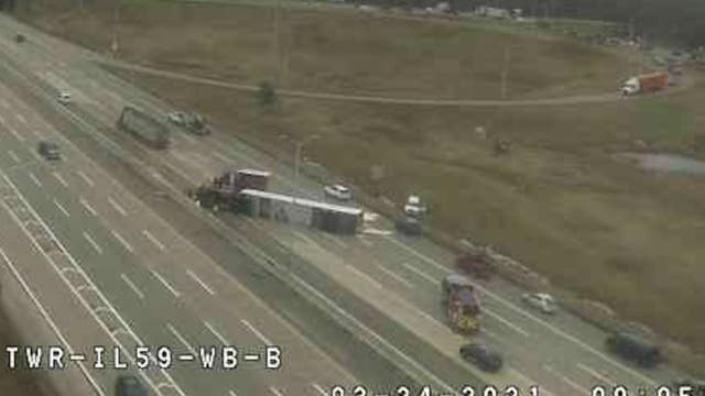 3 lanes reopen after semi rollovers on eastbound Jane Addams at Route 59
