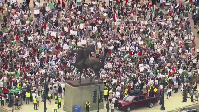 Pro-Palestinian demonstrators march in downtown Chicago