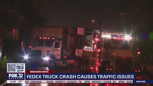 FedEx truck crash snarls traffic on Kennedy Expressway