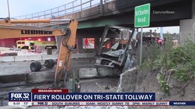 Semi carrying fireworks rolls over, catches fire on Tri-State Tollway