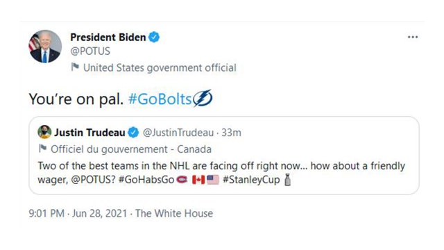'You're on pal': Biden accepts 'friendly wager' with Trudeau on Stanley Cup winner