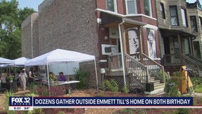 Dozens gather outside Emmett Till's Chicago home on 80th birthday