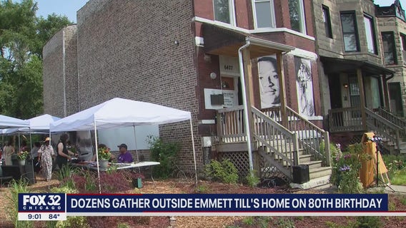 Dozens gather outside Emmett Till's Chicago home on 80th birthday