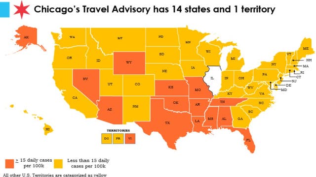 Chicago adds 9 states to COVID-19 travel advisory amid nationwide uptick