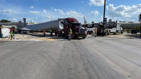 WATCH: Freight train smashes through semi-truck hauling wind turbine blade