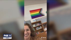 California teacher boasts not having American flag, tells students to pledge allegiance to gay pride flag