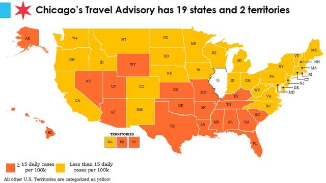 5 states, Puerto Rico added to Chicago travel advisory