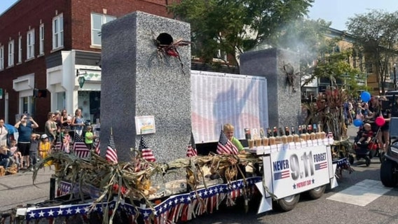 VIDEO: Republican float in Indiana parade shows model of smoking World Trade Center twin towers