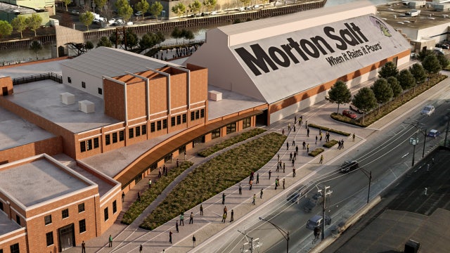 Morton Salt rooftop, visible from the Kennedy, is being removed and repainted