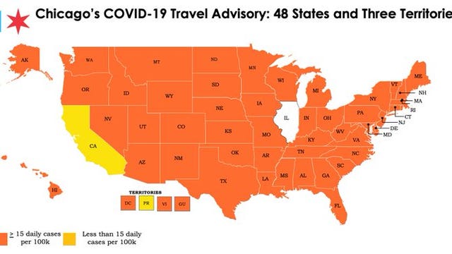 48 states, 3 territories remain on Chicago's COVID-19 travel advisory