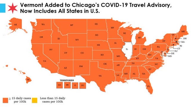 Every US state and territory now included on Chicago's COVID-19 travel advisory
