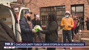 Volunteers travel around Chicago's South and West Sides, giving away turkeys