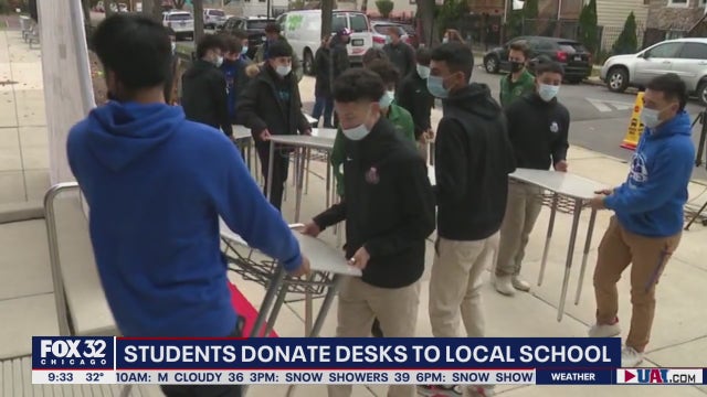 Athletes donate new desks to special education students in Chicago's Little Village neighborhood