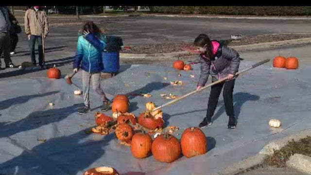 Pumpkin smash events held all over Chicago to keep methane-gas producing pumpkins out of landfills