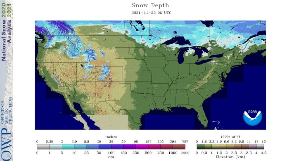 United States Snow Depth As Of Midnight November 11th