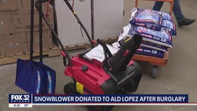 Bedford Park Home Depot donates new snow blower to Chicago Ald. Ray Lopez after his was stolen