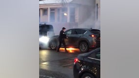 2 dead after SUV shot at, starts on fire in Uptown; video shows aftermath