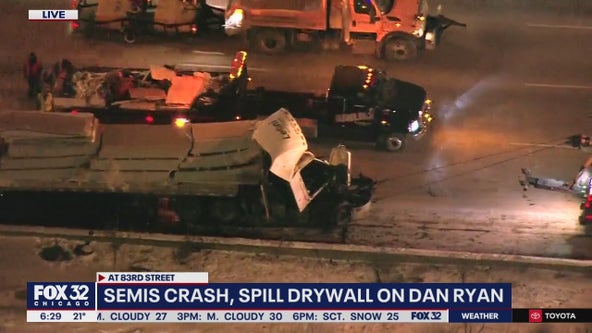 Double semi crash causes delays, drywall spilled on Dan Ryan Expressway