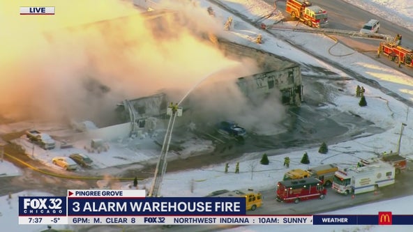 Warehouse roof collapses in 3-alarm blaze in Pingree Grove