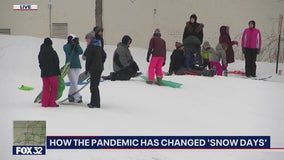 Suburban kids enjoy snow day while other Chicago area students learn remotely