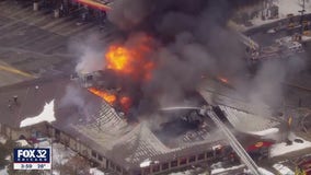 Crews extinguish massive fire at combo gas station, Denny's restaurant in Gary