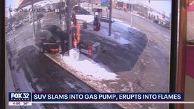 Video: SUV slams into Waukegan gas station, causing fire