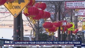 Chicago's Chinatown decorated with red lanterns for the new year