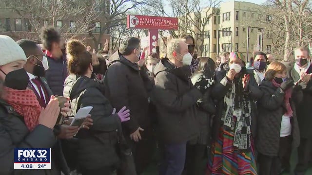 Celebration held outside Harriet Tubman Elementary School after getting new sign