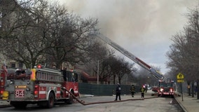 Firefighters battling blaze at Antioch Missionary Baptist Church in Englewood after fire rekindles