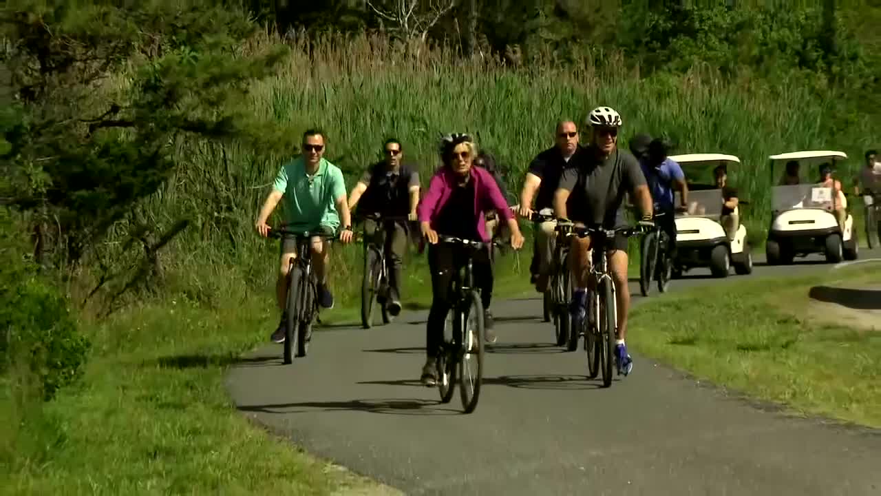 Video: Biden says ‘I’m good’ after falling off bike in Delaware