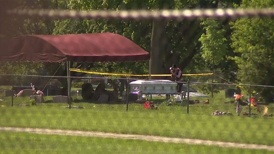 Shooting scene at Graceland Cemetery in Racine