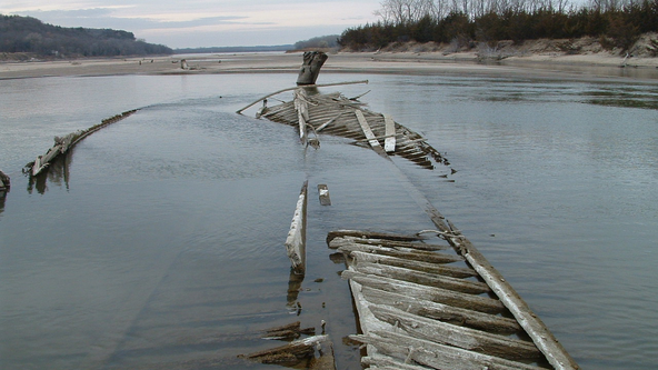 Sunken steamboat exposed once again after drought in Missouri River