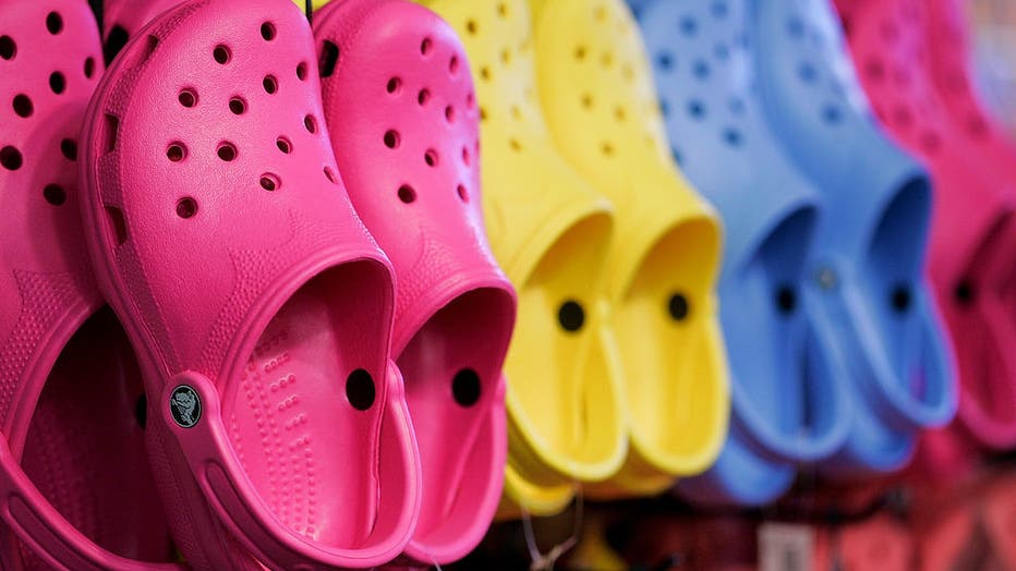 Crocs shoes are pictured in a file image. (Photo by Dina Rudick/The Boston Globe via Getty Images)