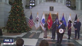 Pritzker joins Gold Star families for Christmas tree lighting in Chicago