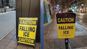 Ice chunks falling from high rises in downtown Chicago