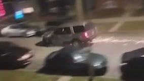 VIDEO: SUV throwing sparks strikes multiple parked vehicles in Chicago