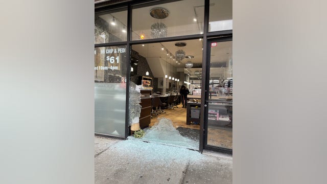 Front window smashed at West Loop Nail Salon