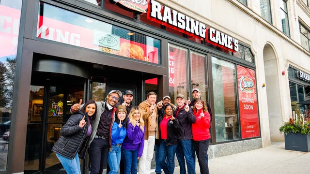 Video shows line of customers wrapped around newly opened Raising Cane's in downtown Chicago