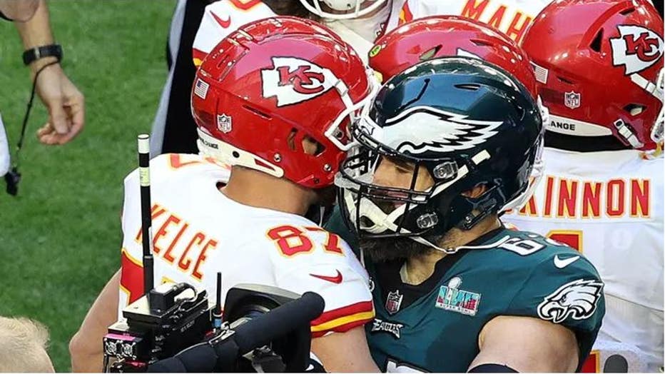 Travis Kelce, Jason Kelce Share Emotional Embrace With Mom On Field At  Super Bowl