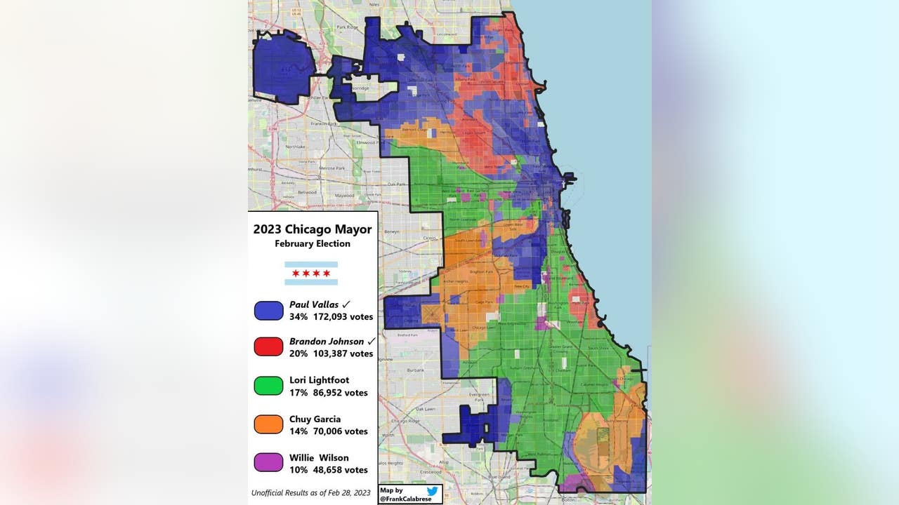 Chicago election results Map shows breakdown of votes for mayor by