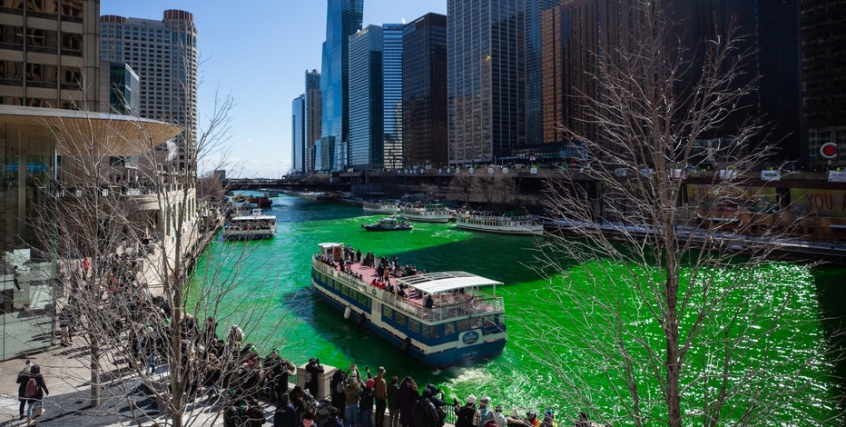 Chicago River dyed green for St. Patrick's Day celebrations