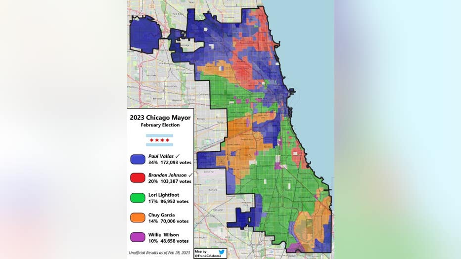 Chicago election results Map shows breakdown of votes for mayor by
