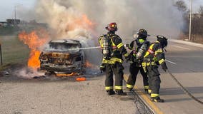 Car catches fire on I-294 in Franklin Park