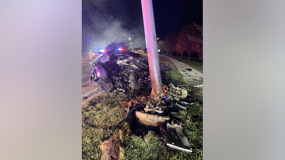 Firefighters work to extract woman trapped inside Kia after crash in Buffalo Grove