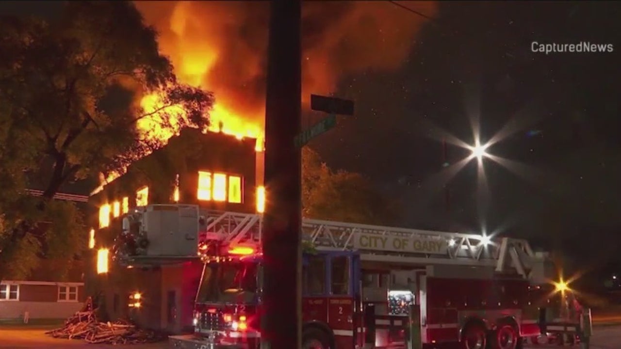 Vacant Emerson High School building gutted by fire in Gary