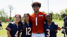 First three Illinois girls to earn college scholarships in flag football visit Chicago Bears at Halas Hall
