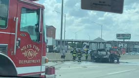 Car bursts into flames following crash on Tri-State Tollway