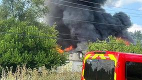 Crystal Lake barn fire fills sky with black smoke